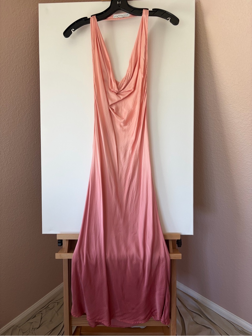 YFB Young Fabulous & Broke Pink Ombre Satin Halter Slip Dress M Midi *READ* - Picture 3 of 7